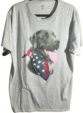 Celebrate! Patriotic Men's T Shirt with Black Lab Wearing Flag Bandana Size XL